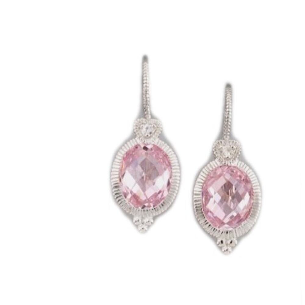 Judith Ripka Sterling Silver Dangle Earrings With Pink Sapphire 925 Signed
